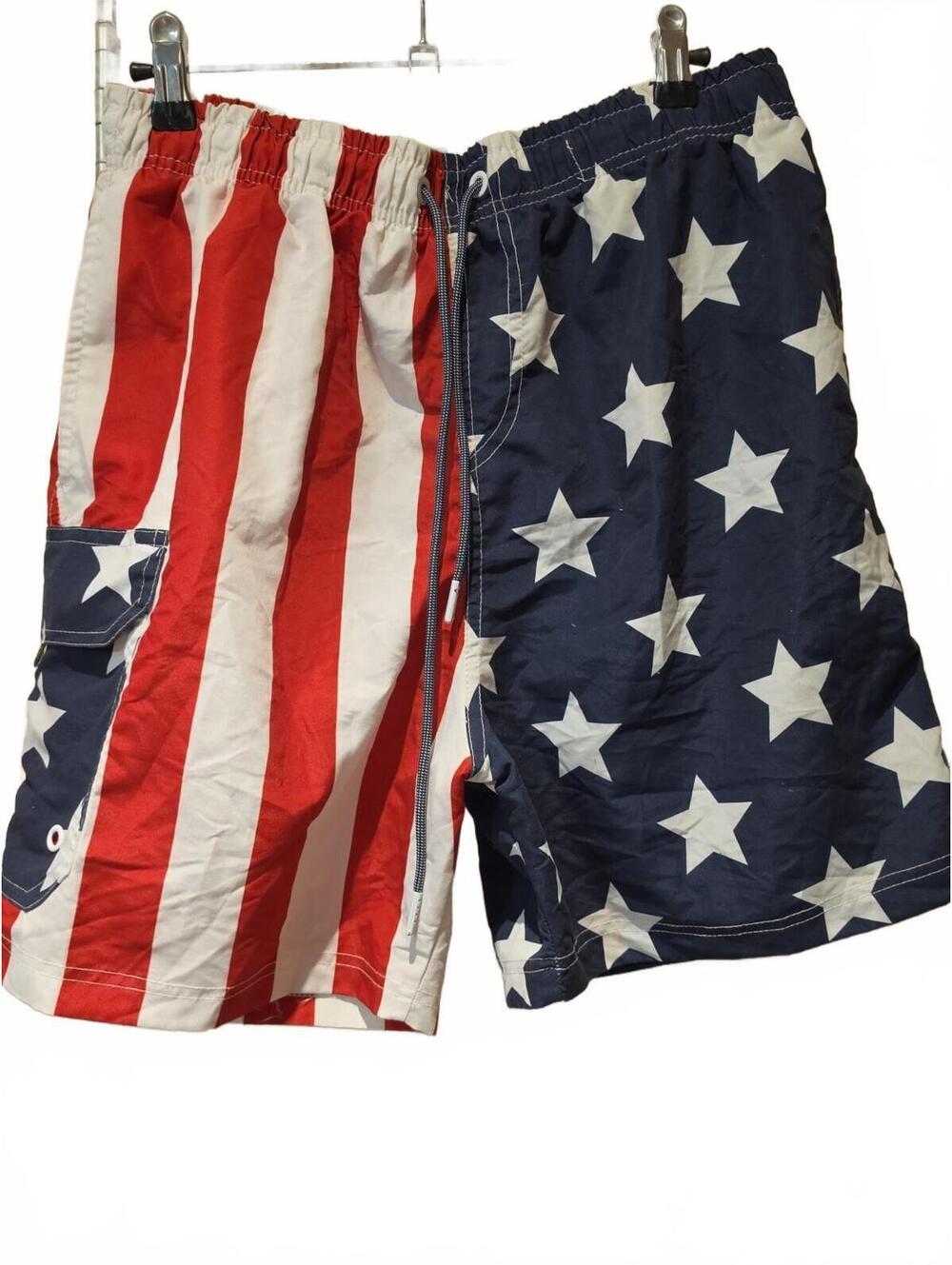 NBN Gear NBNgear Swim Trunks Red White Blue Flag 4th July  Mens L No Liner